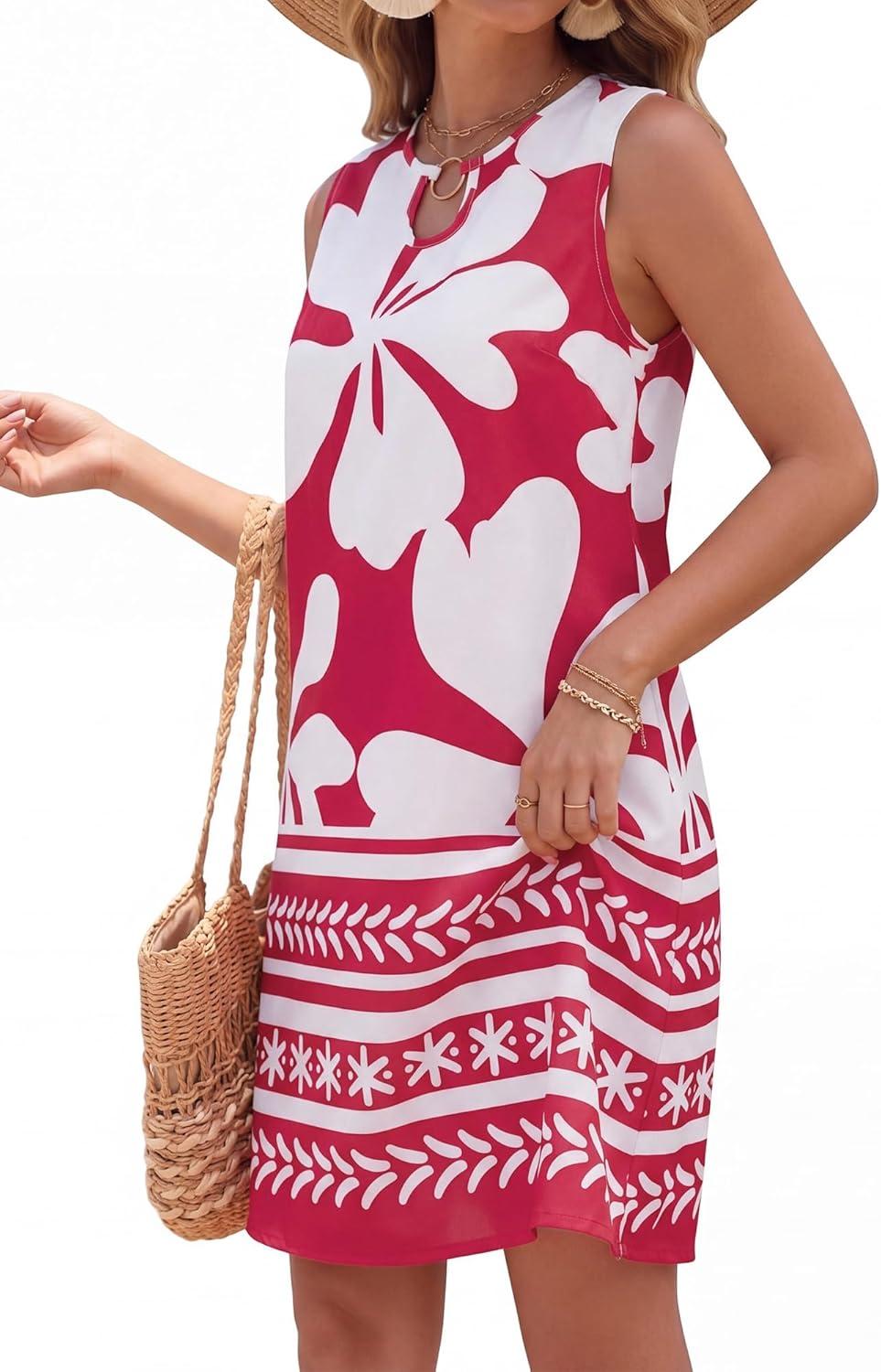imageBTFBM Casual Summer Dresses for Women 2026 Spring Sleeveless Boho Floral Tank Mini Sun Dress Beach Vacation SundressesFloral White Red