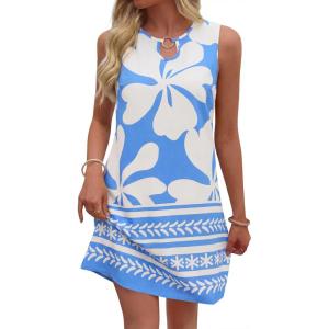 BTFBM Casual Summer Dresses for Women 2026 Spring Sleeveless Boho Floral Tank Mini Sun Dress Beach Vacation Sundresses(Floral White Blue)