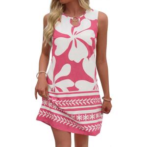 BTFBM Casual Summer Dresses for Women 2026 Spring Sleeveless Boho Floral Tank Mini Sun Dress Beach Vacation Sundresses(Floral White Pink)