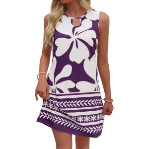 BTFBM Casual Summer Dresses for Women 2026 Spring Sleeveless Boho Floral Tank Mini Sun Dress Beach Vacation Sundresses(Floral White Purple)