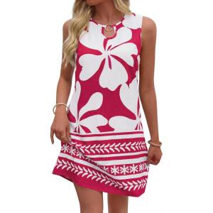 BTFBM Casual Summer Dresses for Women 2026 Spring Sleeveless Boho Floral Tank Mini Sun Dress Beach Vacation Sundresses(Floral White Red)