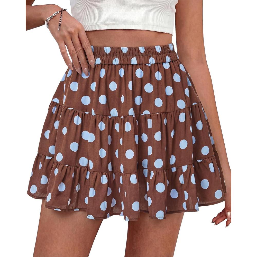 imageBTFBM Summer Skirts for Women 2026 Floral High Waist Shorts Underneath Boho Tiered Flowy Tennis Skorts Casual Mini SkirtDot Brown Blue