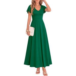 BTFBM Formal Dresses for Women Summer Outfits V Neck Ruffle Sleeve A Line Maxi Elegant Cocktail Wedding Guest Dress 2026(Green)