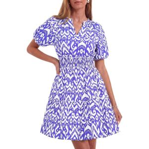 BTFBM Summer Mini Dresses for Women 2026 Ruffle Short Sleeve Elastic Waist Floral Beach Vacation Wedding Guest Dress(Floral Sky Blue)