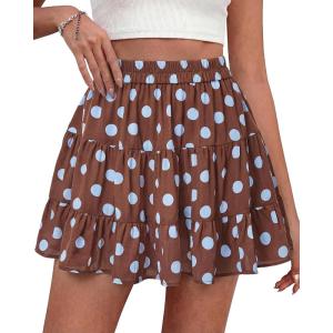 BTFBM Summer Skirts for Women 2026 Floral High Waist Shorts Underneath Boho Tiered Flowy Tennis Skorts Casual Mini Skirt(Dot Brown Blue)
