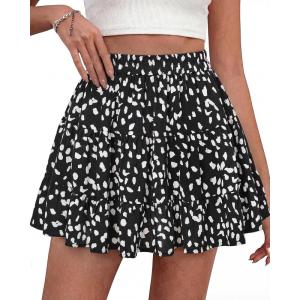 BTFBM Summer Skirts for Women 2026 Floral High Waist Shorts Underneath Boho Tiered Flowy Tennis Skorts Casual Mini Skirt(Floral Black White)