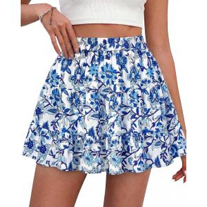 BTFBM Summer Skirts for Women 2026 Floral High Waist Shorts Underneath Boho Tiered Flowy Tennis Skorts Casual Mini Skirt(Floral White Blue)