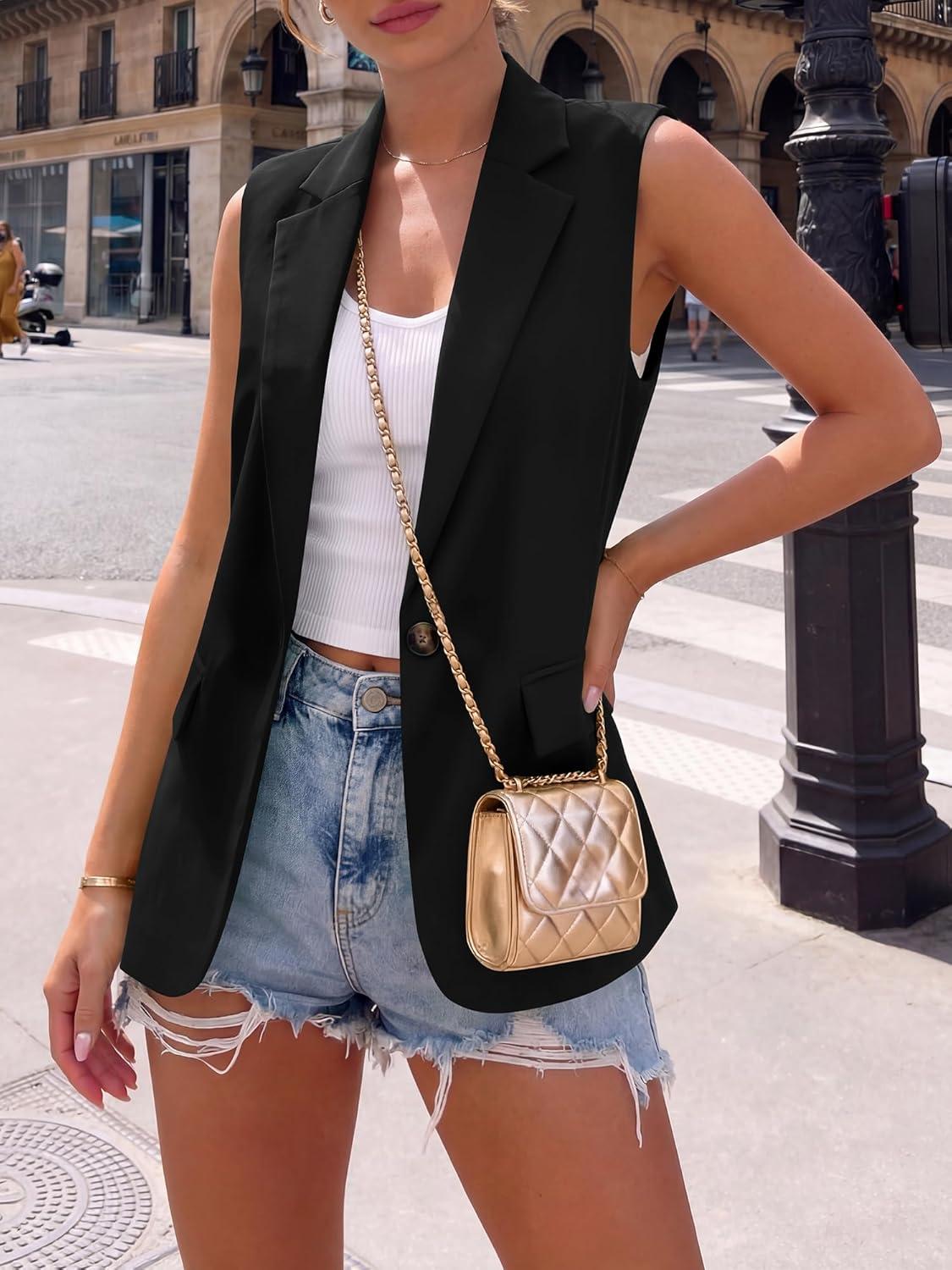 imageBTFBM Blazers For Women Spring Button Down Loose Vest Tops For Women Work Business Casual Outfits Summer Fashion 2026Black
