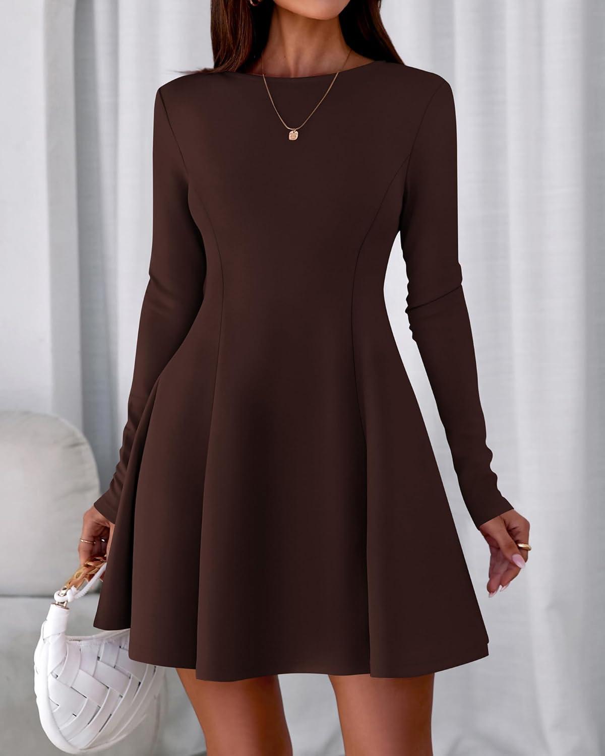 imageBTFBM Fall Dresses for Women 2026 Elegant Classy Flowy A Line Long Sleeve Business Homecoming Cocktail Sweater DressBrown