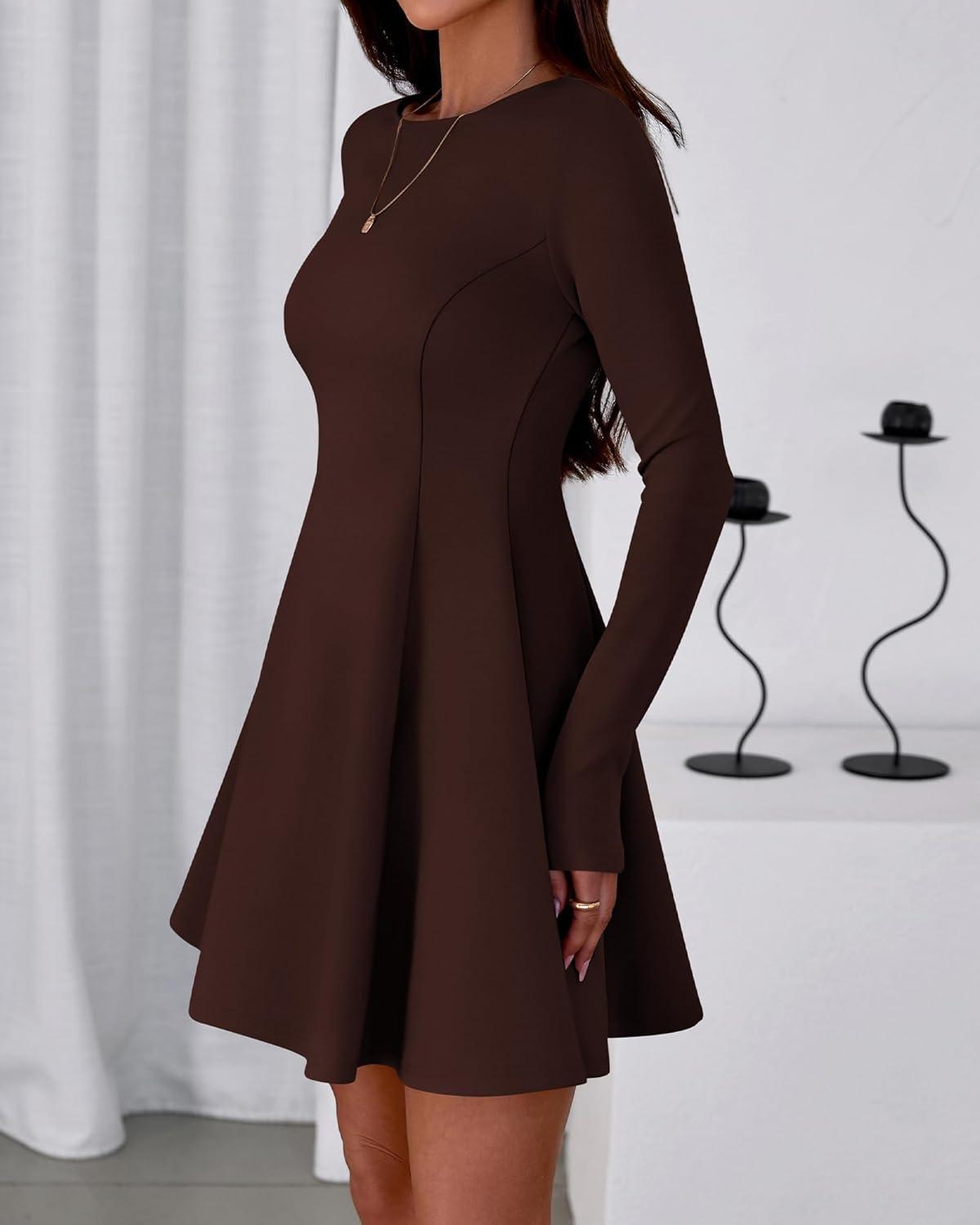 imageBTFBM Fall Dresses for Women 2026 Elegant Classy Flowy A Line Long Sleeve Business Homecoming Cocktail Sweater DressBrown