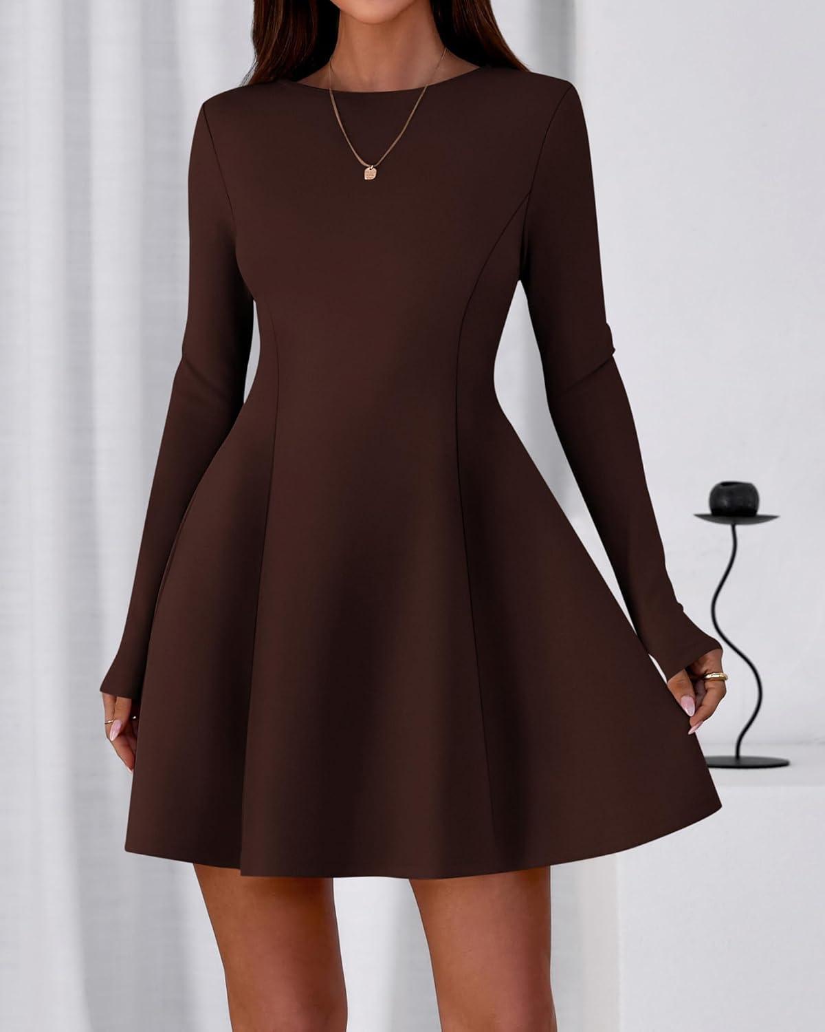 imageBTFBM Fall Dresses for Women 2026 Elegant Classy Flowy A Line Long Sleeve Business Homecoming Cocktail Sweater DressBrown
