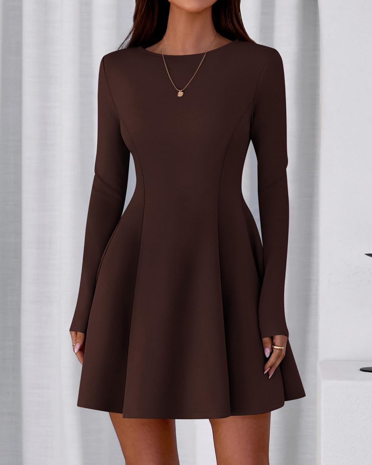 imageBTFBM Fall Dresses for Women 2026 Elegant Classy Flowy A Line Long Sleeve Business Homecoming Cocktail Sweater DressBrown