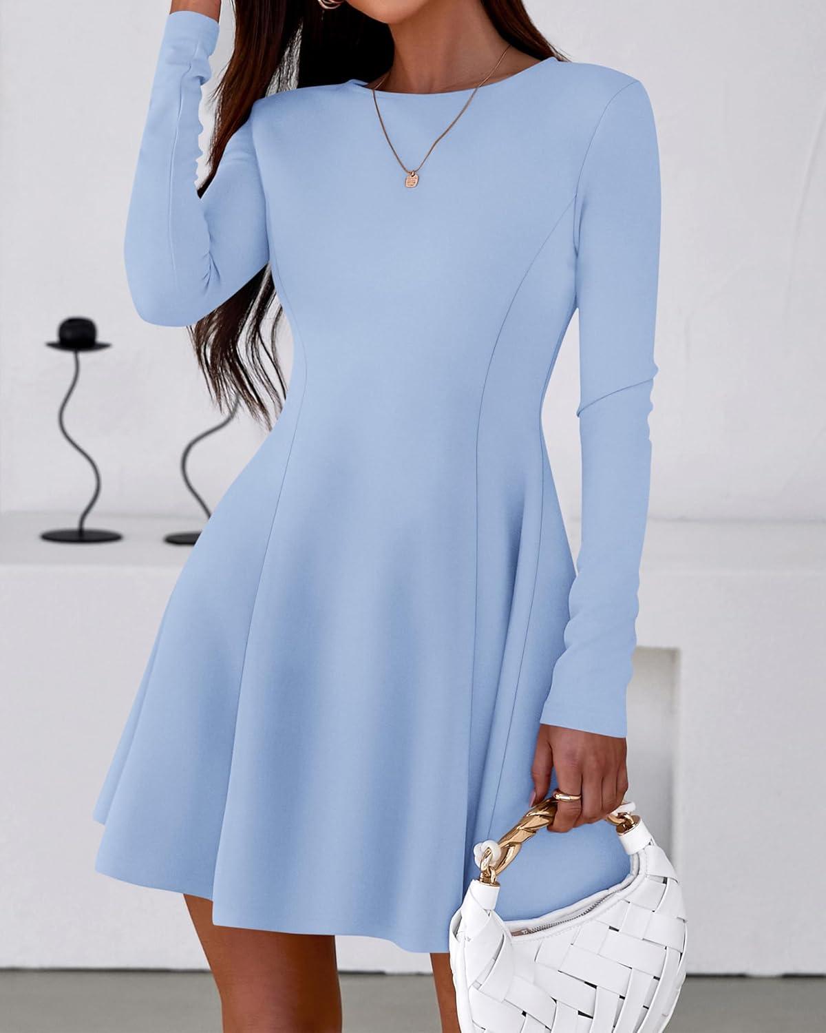 imageBTFBM Fall Dresses for Women 2026 Elegant Classy Flowy A Line Long Sleeve Business Homecoming Cocktail Sweater DressLight Blue