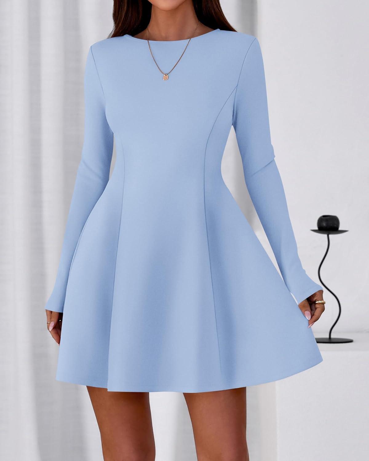 imageBTFBM Fall Dresses for Women 2026 Elegant Classy Flowy A Line Long Sleeve Business Homecoming Cocktail Sweater DressLight Blue