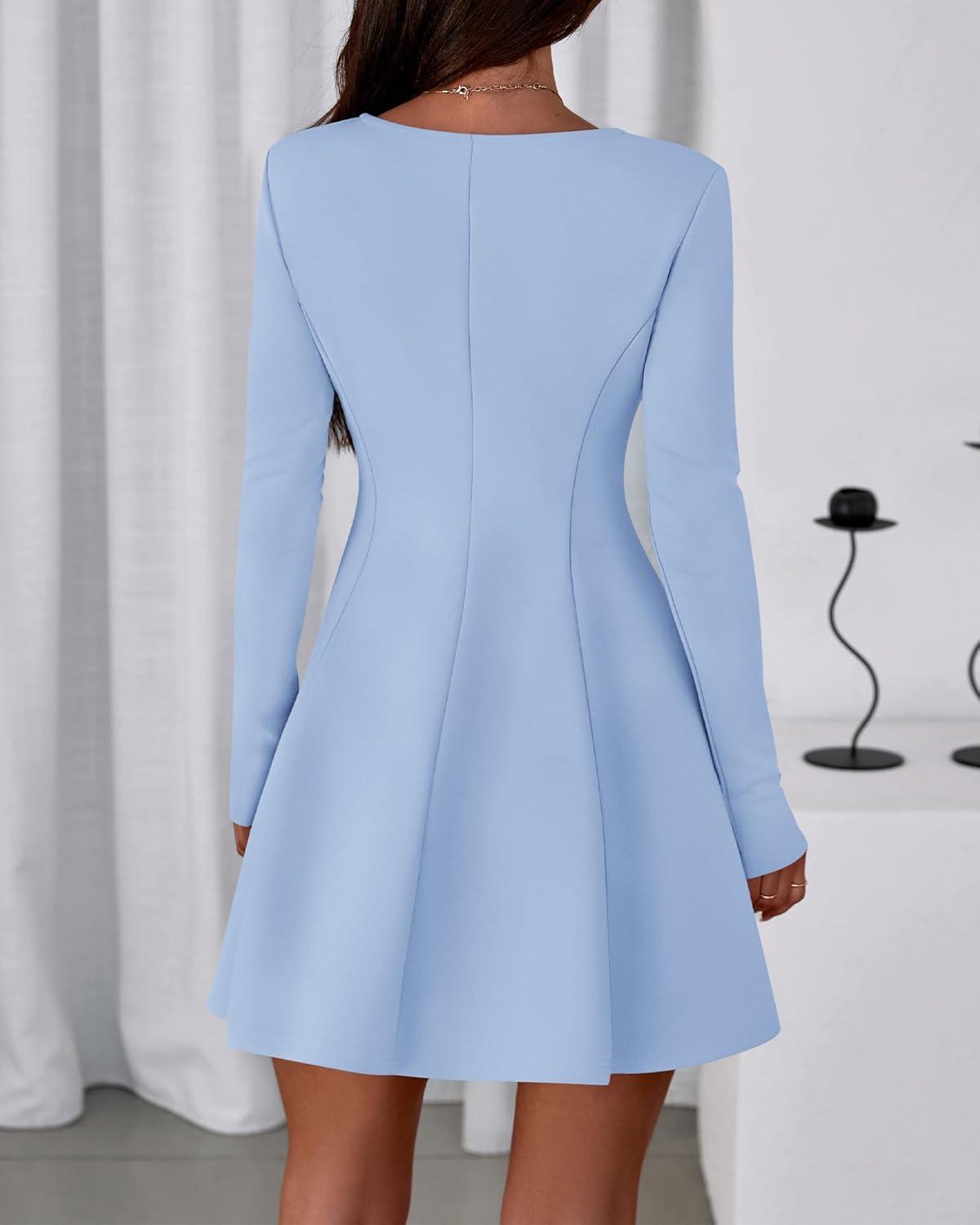 imageBTFBM Fall Dresses for Women 2026 Elegant Classy Flowy A Line Long Sleeve Business Homecoming Cocktail Sweater DressLight Blue