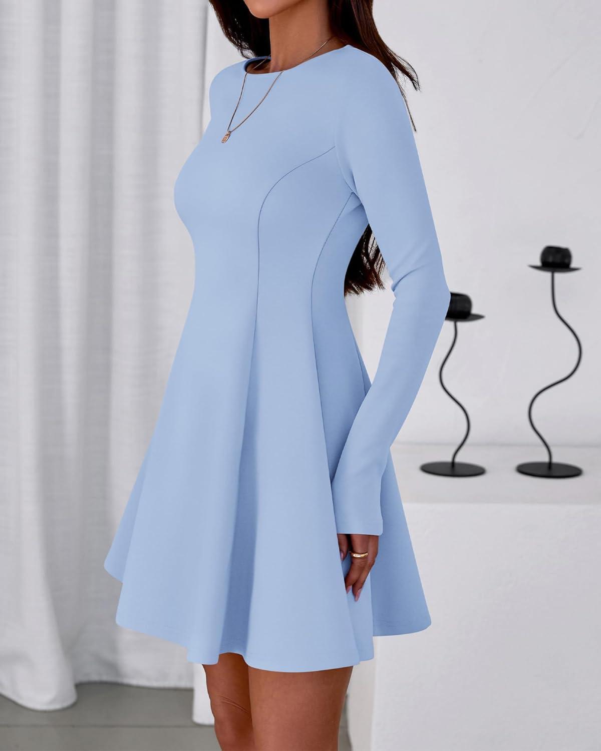 imageBTFBM Fall Dresses for Women 2026 Elegant Classy Flowy A Line Long Sleeve Business Homecoming Cocktail Sweater DressLight Blue