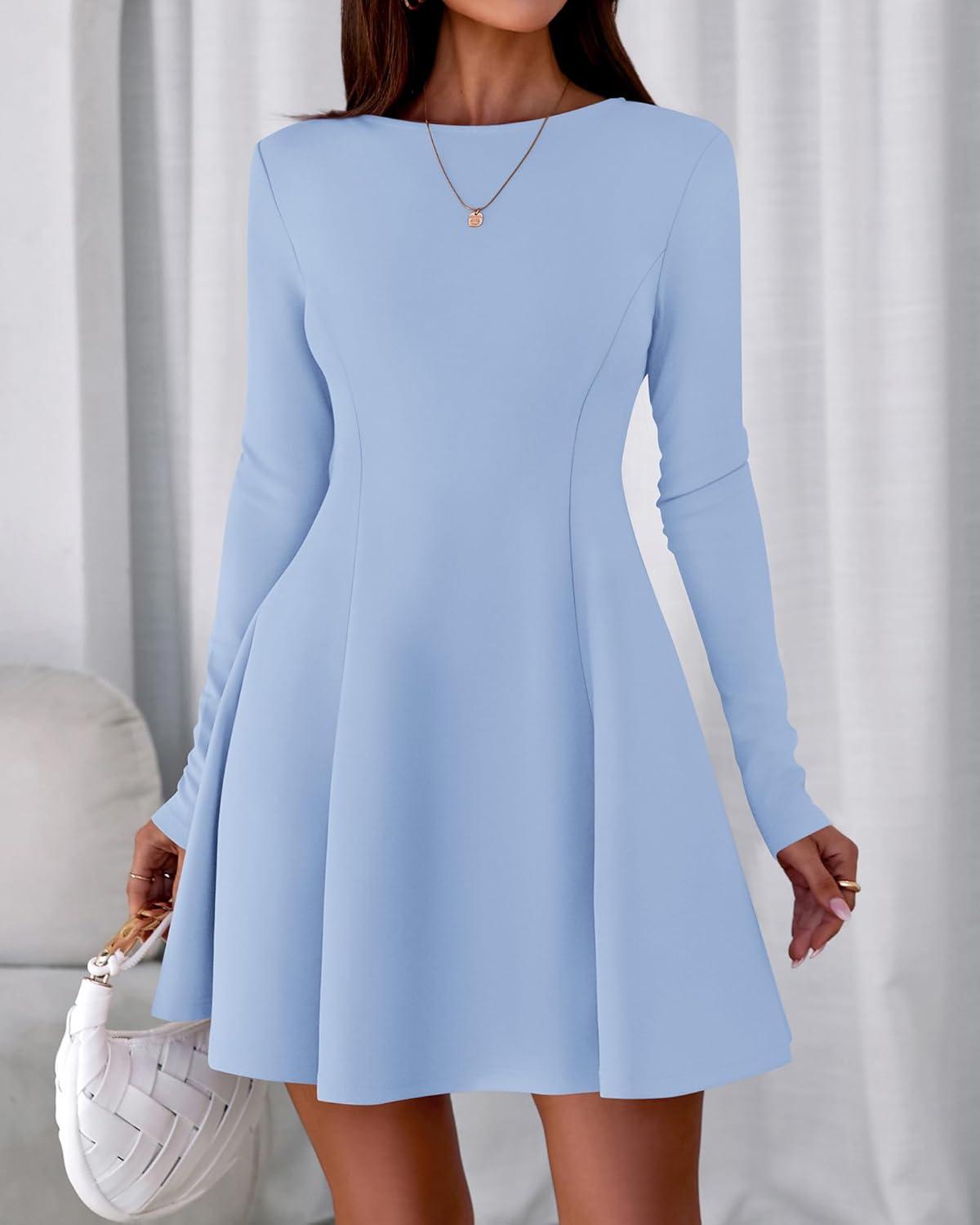 imageBTFBM Fall Dresses for Women 2026 Elegant Classy Flowy A Line Long Sleeve Business Homecoming Cocktail Sweater DressLight Blue