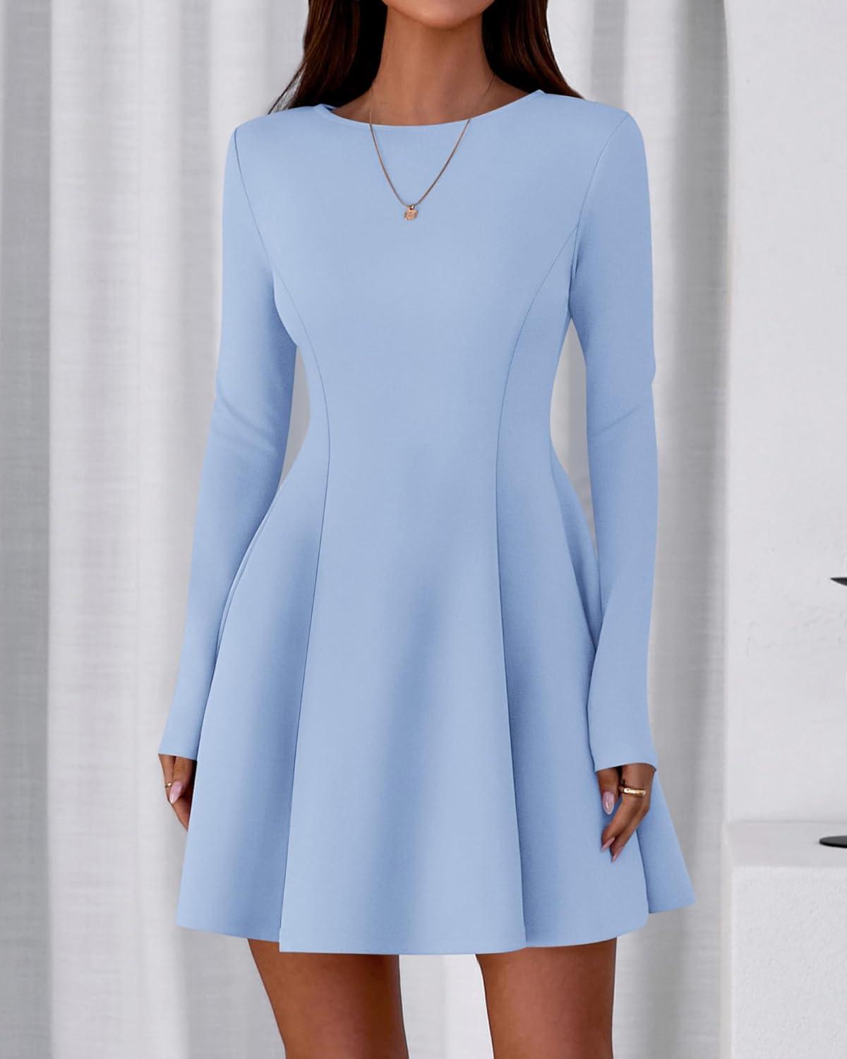 imageBTFBM Fall Dresses for Women 2026 Elegant Classy Flowy A Line Long Sleeve Business Homecoming Cocktail Sweater DressLight Blue