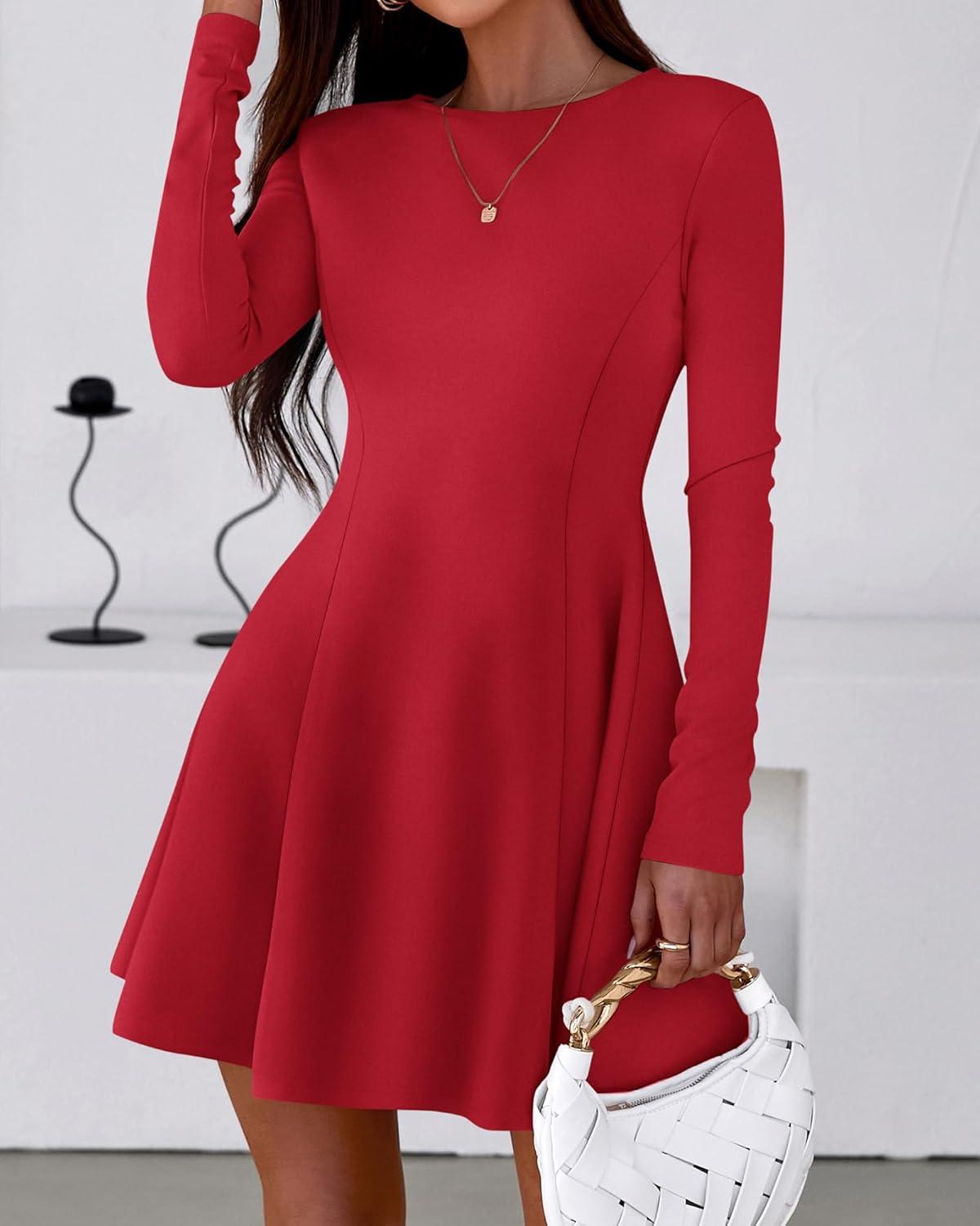 imageBTFBM Fall Dresses for Women 2026 Elegant Classy Flowy A Line Long Sleeve Business Homecoming Cocktail Sweater DressRed