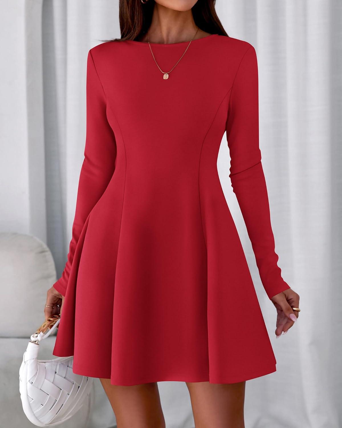 imageBTFBM Fall Dresses for Women 2026 Elegant Classy Flowy A Line Long Sleeve Business Homecoming Cocktail Sweater DressRed