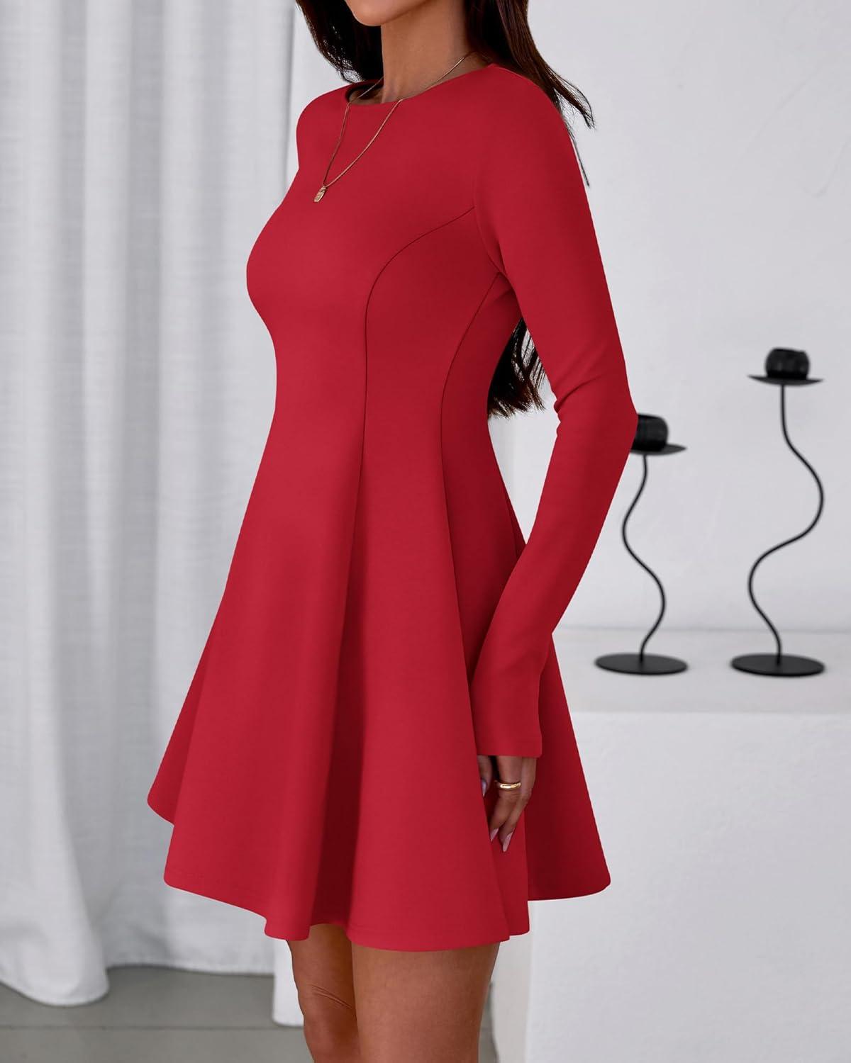 imageBTFBM Fall Dresses for Women 2026 Elegant Classy Flowy A Line Long Sleeve Business Homecoming Cocktail Sweater DressRed