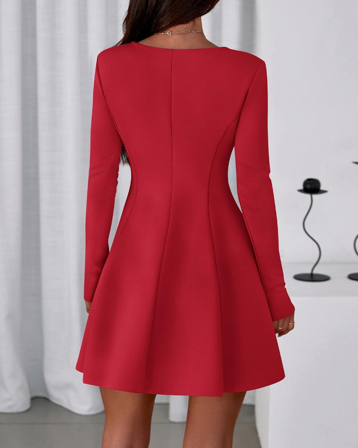 imageBTFBM Fall Dresses for Women 2026 Elegant Classy Flowy A Line Long Sleeve Business Homecoming Cocktail Sweater DressRed