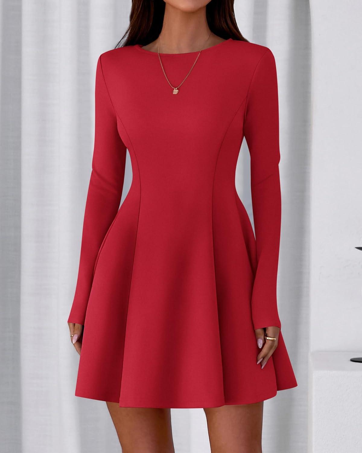 imageBTFBM Fall Dresses for Women 2026 Elegant Classy Flowy A Line Long Sleeve Business Homecoming Cocktail Sweater DressRed