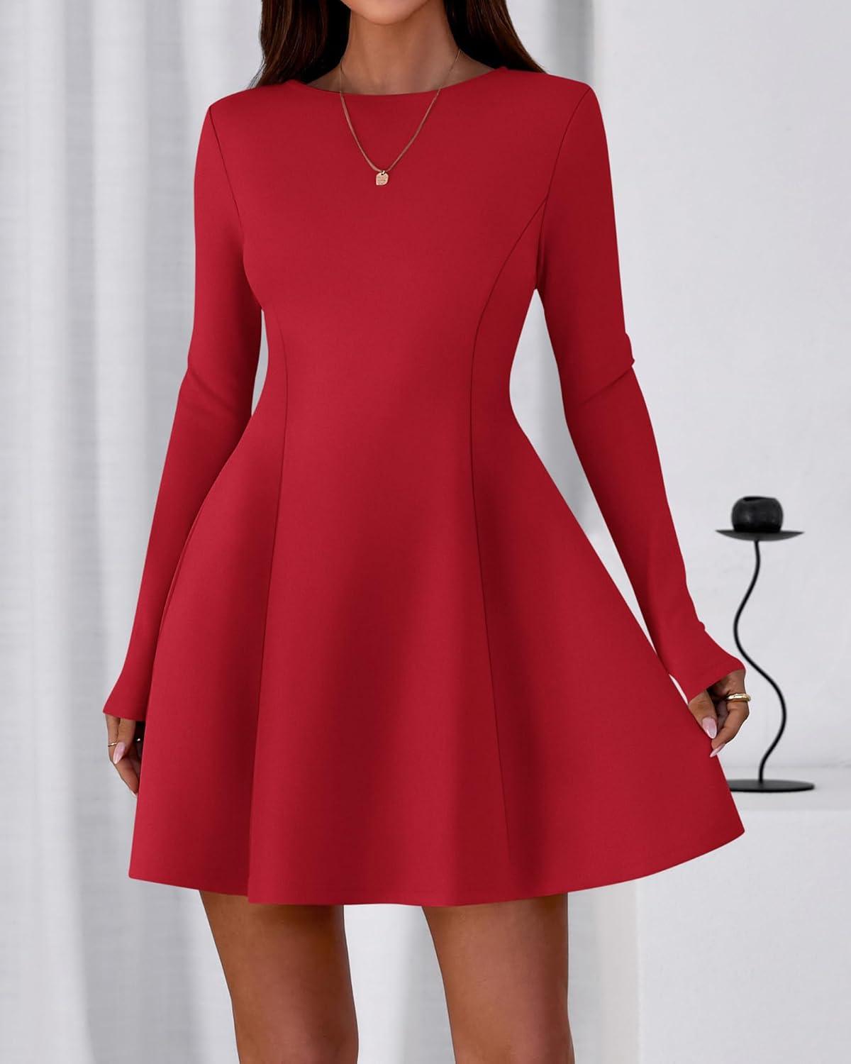 imageBTFBM Fall Dresses for Women 2026 Elegant Classy Flowy A Line Long Sleeve Business Homecoming Cocktail Sweater DressRed
