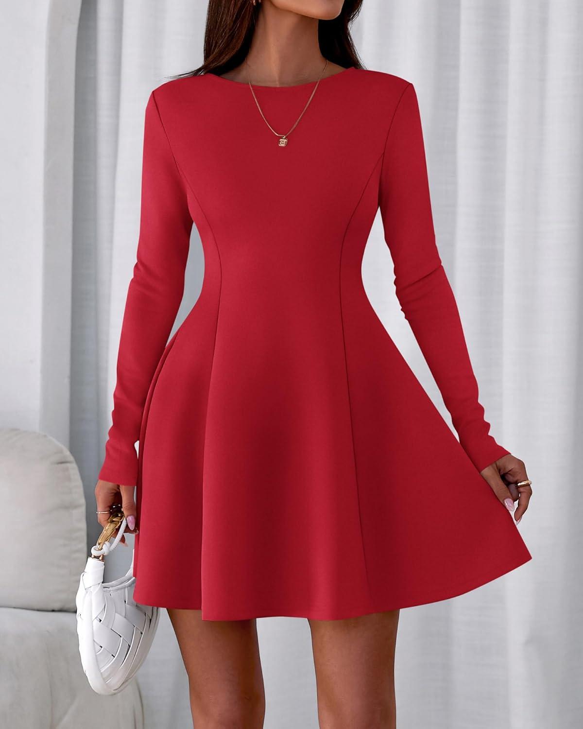 imageBTFBM Fall Dresses for Women 2026 Elegant Classy Flowy A Line Long Sleeve Business Homecoming Cocktail Sweater DressRed