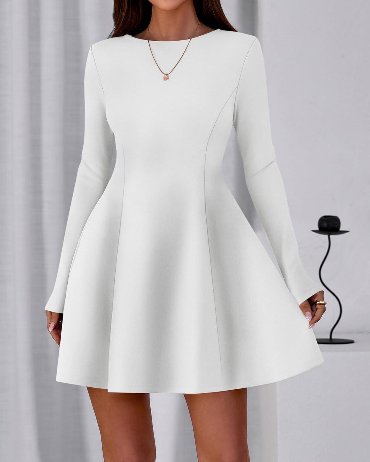 imageBTFBM Fall Dresses for Women 2026 Elegant Classy Flowy A Line Long Sleeve Business Homecoming Cocktail Sweater DressWhite