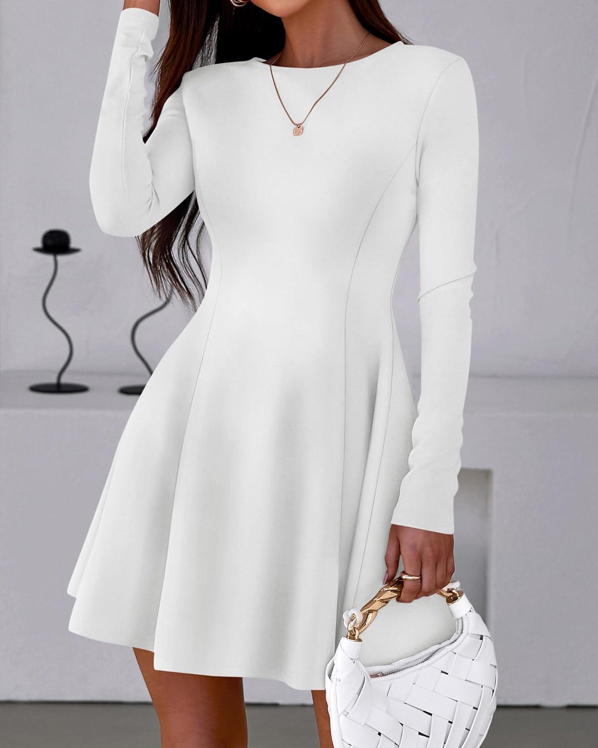 imageBTFBM Fall Dresses for Women 2026 Elegant Classy Flowy A Line Long Sleeve Business Homecoming Cocktail Sweater DressWhite