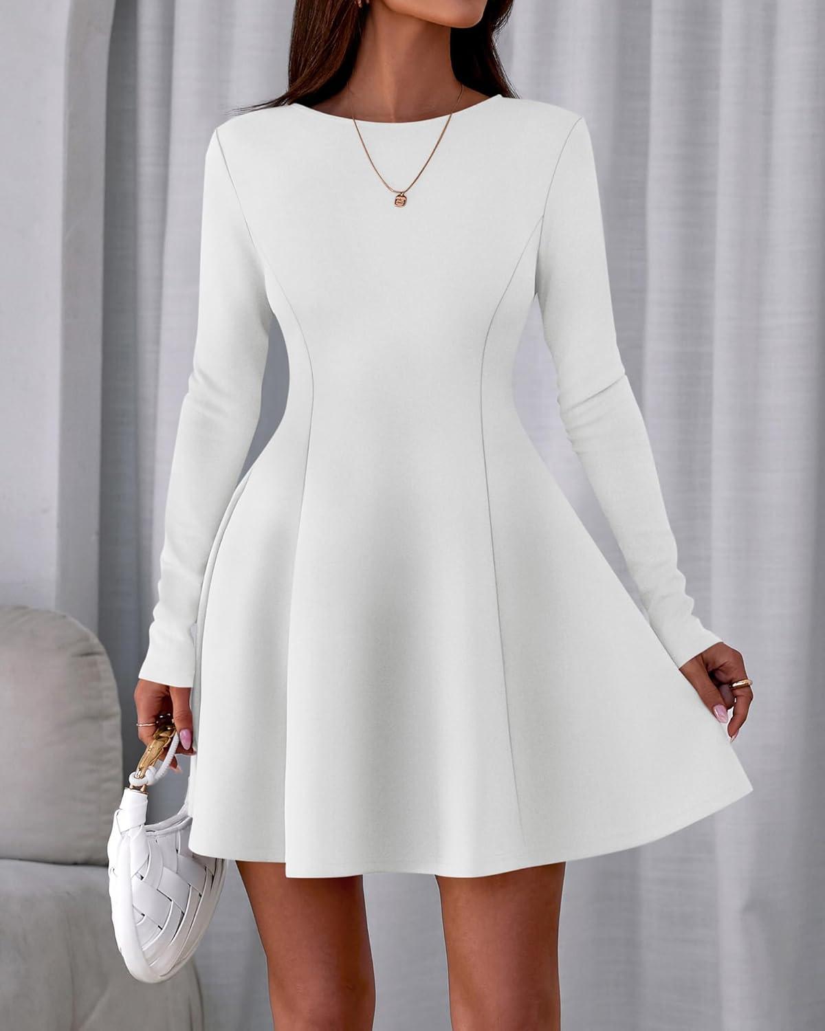 imageBTFBM Fall Dresses for Women 2026 Elegant Classy Flowy A Line Long Sleeve Business Homecoming Cocktail Sweater DressWhite