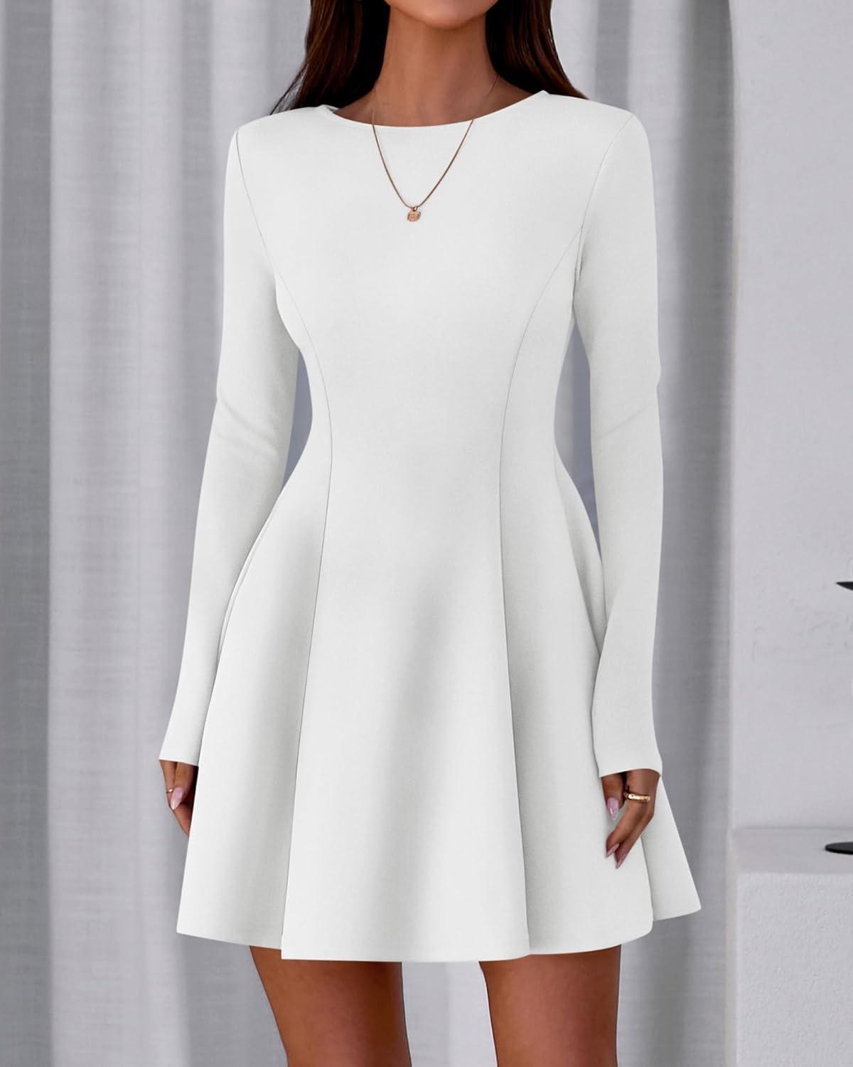 imageBTFBM Fall Dresses for Women 2026 Elegant Classy Flowy A Line Long Sleeve Business Homecoming Cocktail Sweater DressWhite