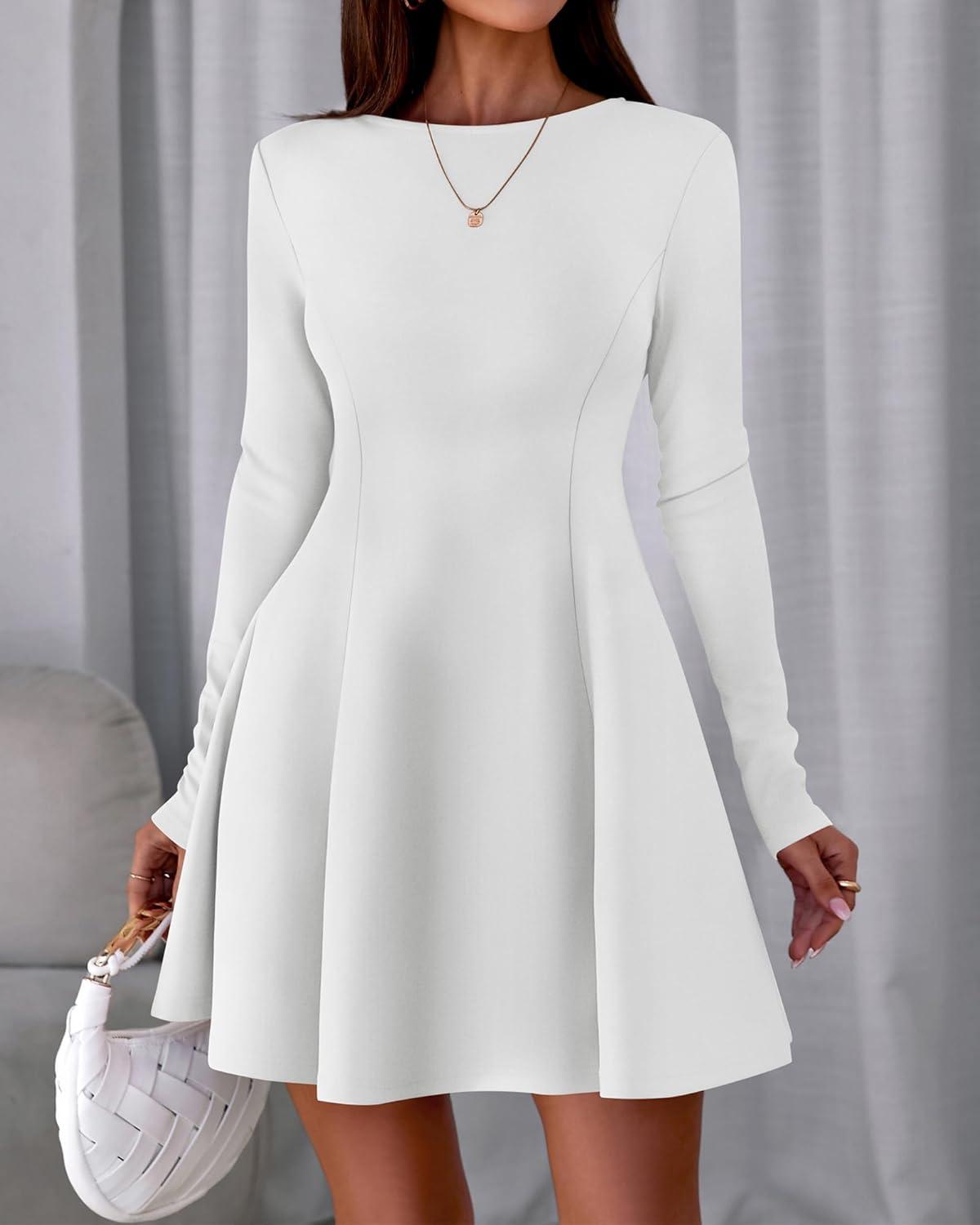 imageBTFBM Fall Dresses for Women 2026 Elegant Classy Flowy A Line Long Sleeve Business Homecoming Cocktail Sweater DressWhite