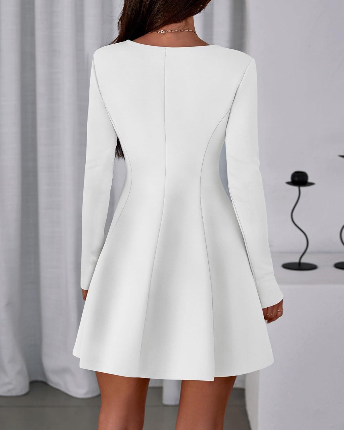 imageBTFBM Fall Dresses for Women 2026 Elegant Classy Flowy A Line Long Sleeve Business Homecoming Cocktail Sweater DressWhite