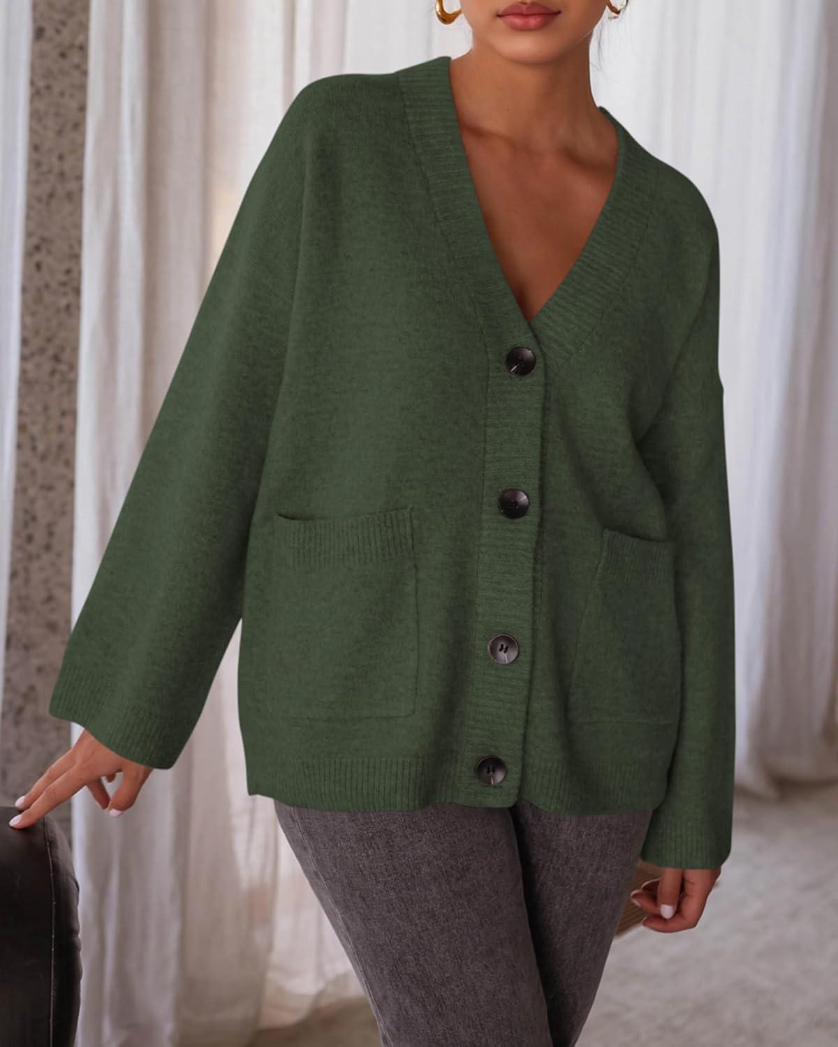 imageBTFBM Oversized Cardigan Sweaters for Women Trendy Fall Fashion 2025 Button Down Long Sleeve Chunky Knit CardigansArmy Green