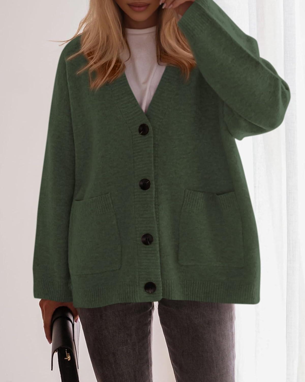imageBTFBM Oversized Cardigan Sweaters for Women Trendy Fall Fashion 2025 Button Down Long Sleeve Chunky Knit CardigansArmy Green