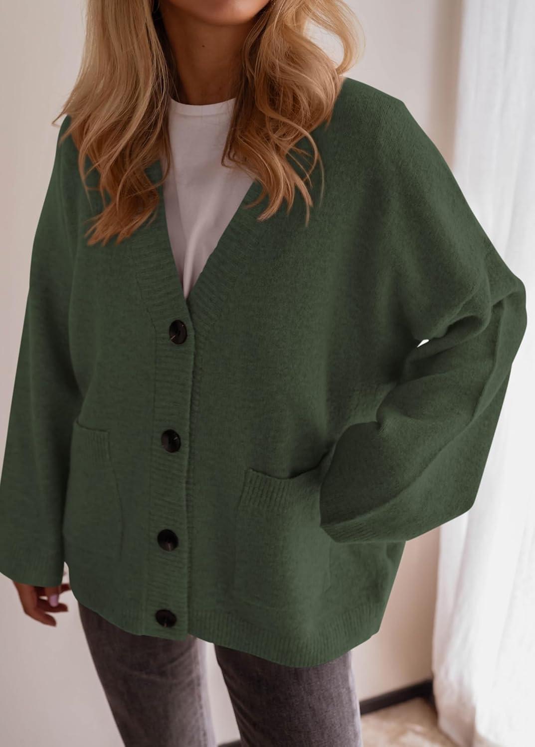 imageBTFBM Oversized Cardigan Sweaters for Women Trendy Fall Fashion 2025 Button Down Long Sleeve Chunky Knit CardigansArmy Green