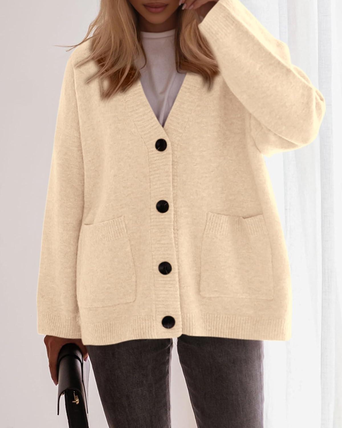 imageBTFBM Oversized Cardigan Sweaters for Women Trendy Fall Fashion 2025 Button Down Long Sleeve Chunky Knit CardigansBeige