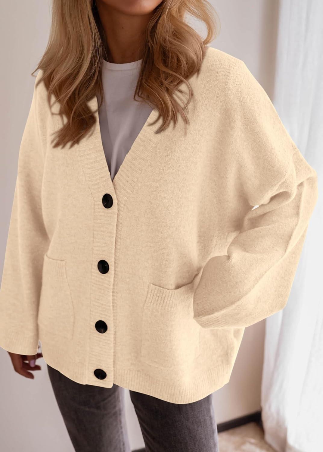 imageBTFBM Oversized Cardigan Sweaters for Women Trendy Fall Fashion 2025 Button Down Long Sleeve Chunky Knit CardigansBeige
