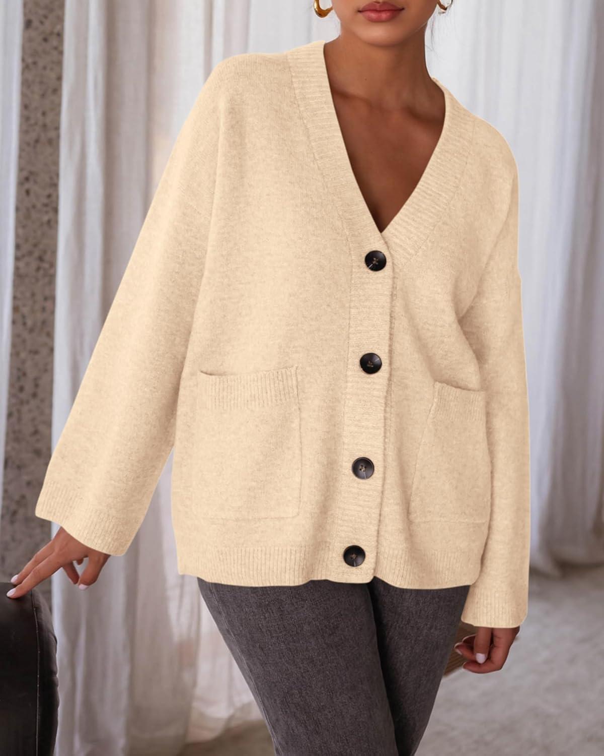 imageBTFBM Oversized Cardigan Sweaters for Women Trendy Fall Fashion 2025 Button Down Long Sleeve Chunky Knit CardigansBeige
