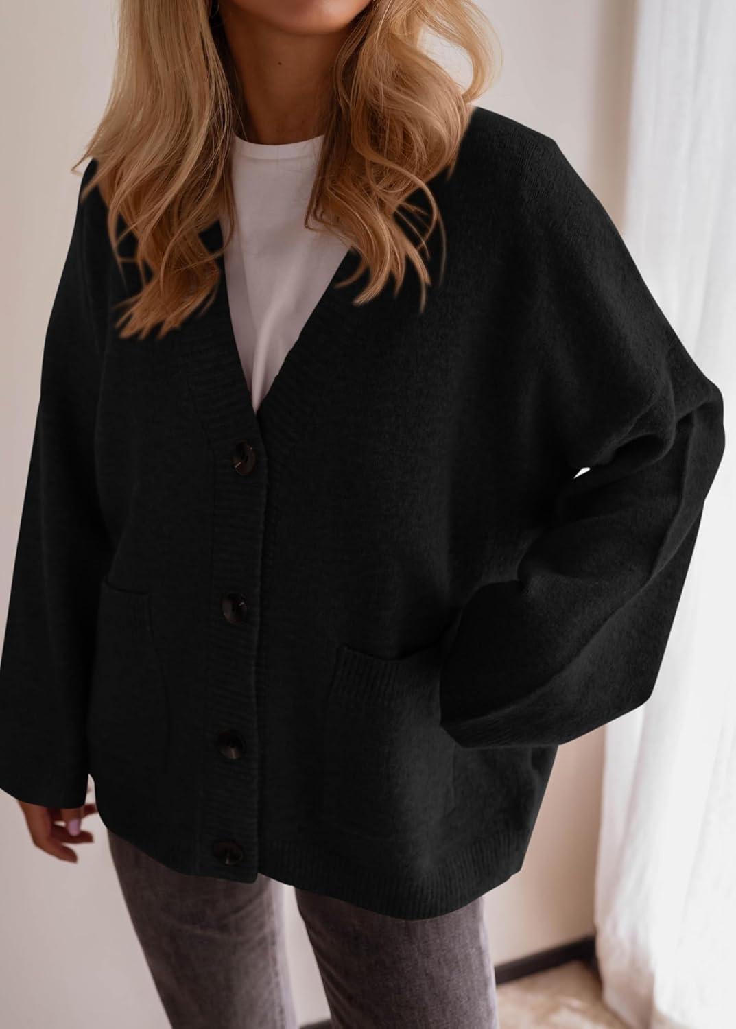 imageBTFBM Oversized Cardigan Sweaters for Women Trendy Fall Fashion 2025 Button Down Long Sleeve Chunky Knit CardigansBlack