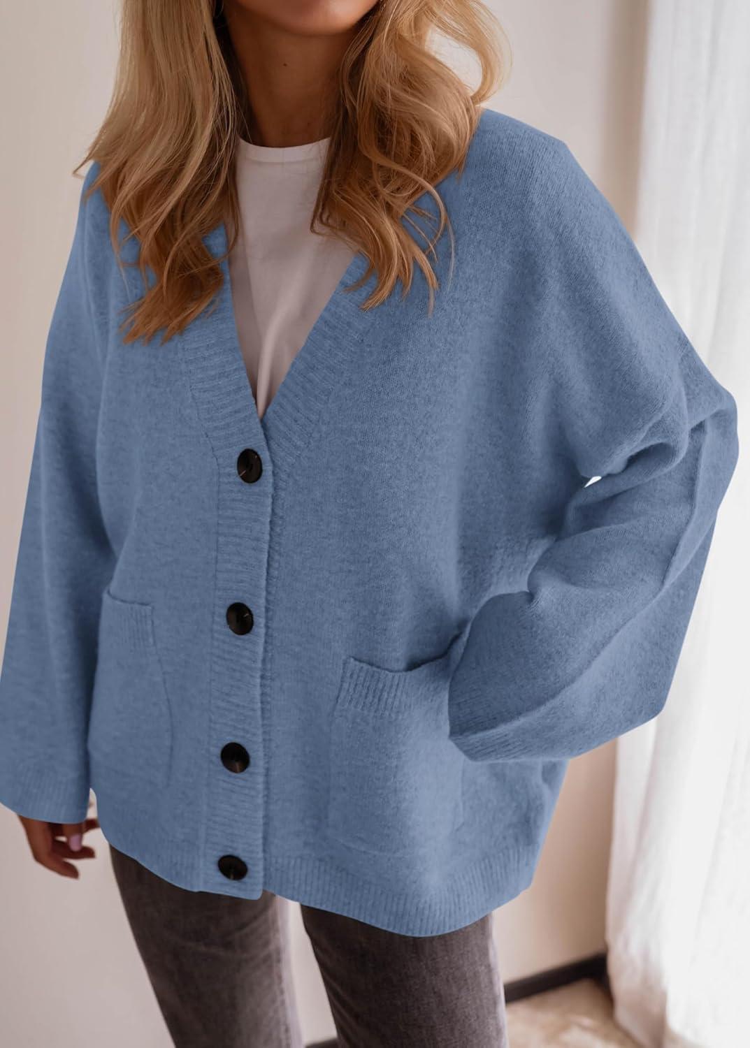imageBTFBM Oversized Cardigan Sweaters for Women Trendy Fall Fashion 2025 Button Down Long Sleeve Chunky Knit CardigansGrey Blue