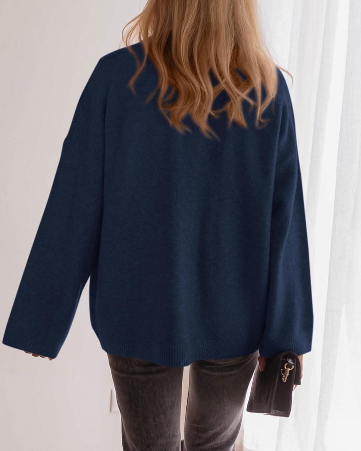 imageBTFBM Oversized Cardigan Sweaters for Women Trendy Fall Fashion 2025 Button Down Long Sleeve Chunky Knit CardigansNavy Blue