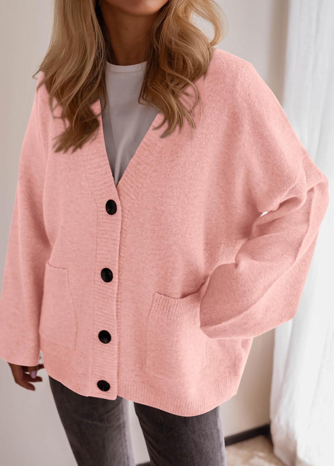imageBTFBM Oversized Cardigan Sweaters for Women Trendy Fall Fashion 2025 Button Down Long Sleeve Chunky Knit CardigansPink