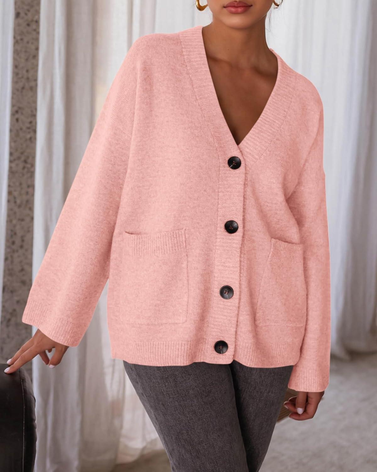 imageBTFBM Oversized Cardigan Sweaters for Women Trendy Fall Fashion 2025 Button Down Long Sleeve Chunky Knit CardigansPink