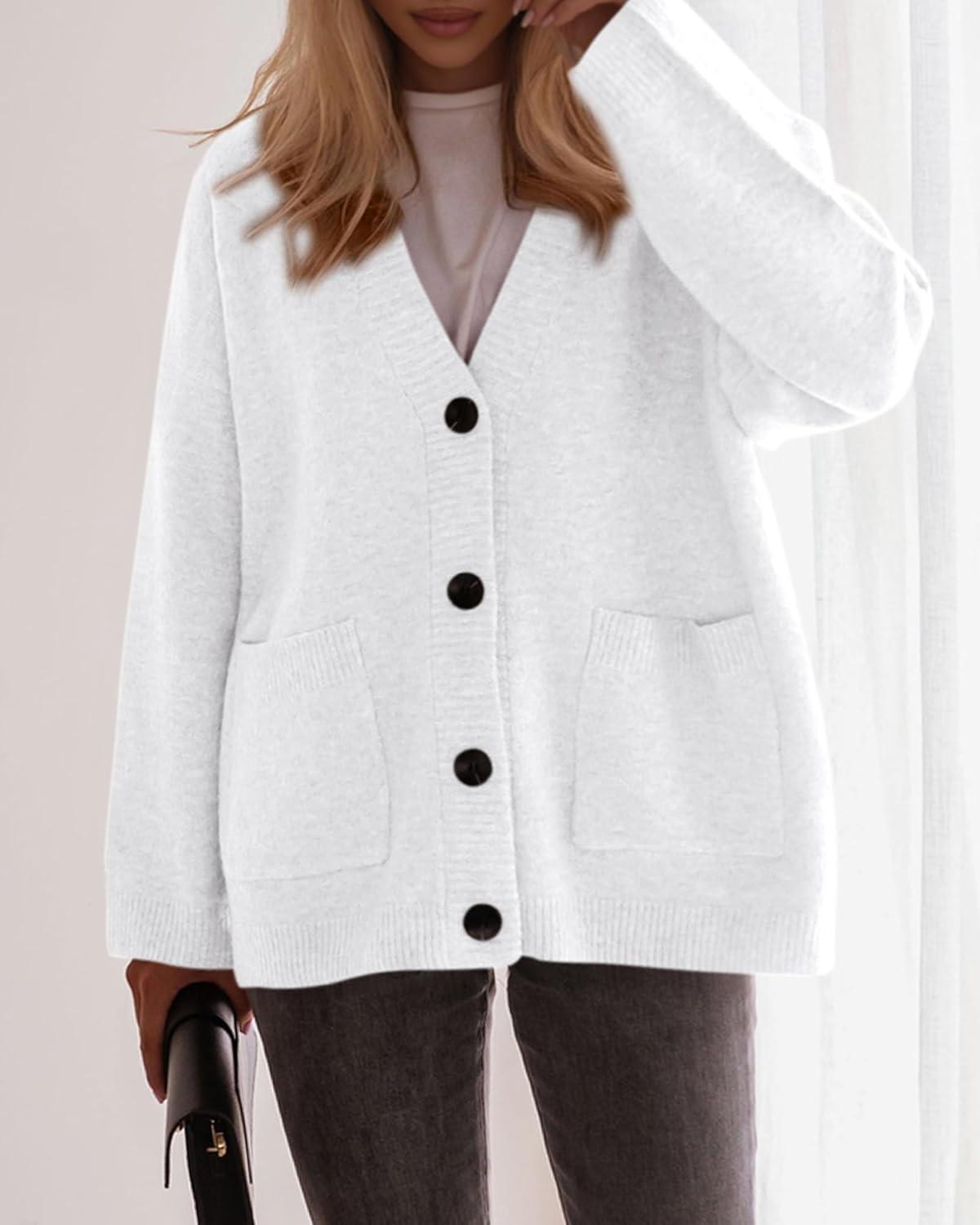 imageBTFBM Oversized Cardigan Sweaters for Women Trendy Fall Fashion 2025 Button Down Long Sleeve Chunky Knit CardigansWhite