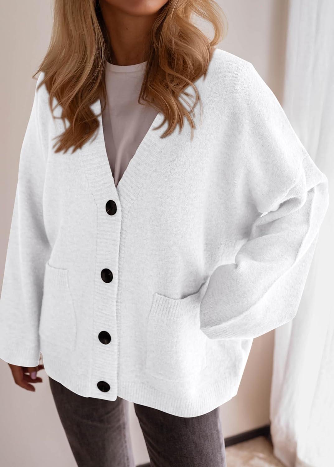 imageBTFBM Oversized Cardigan Sweaters for Women Trendy Fall Fashion 2025 Button Down Long Sleeve Chunky Knit CardigansWhite