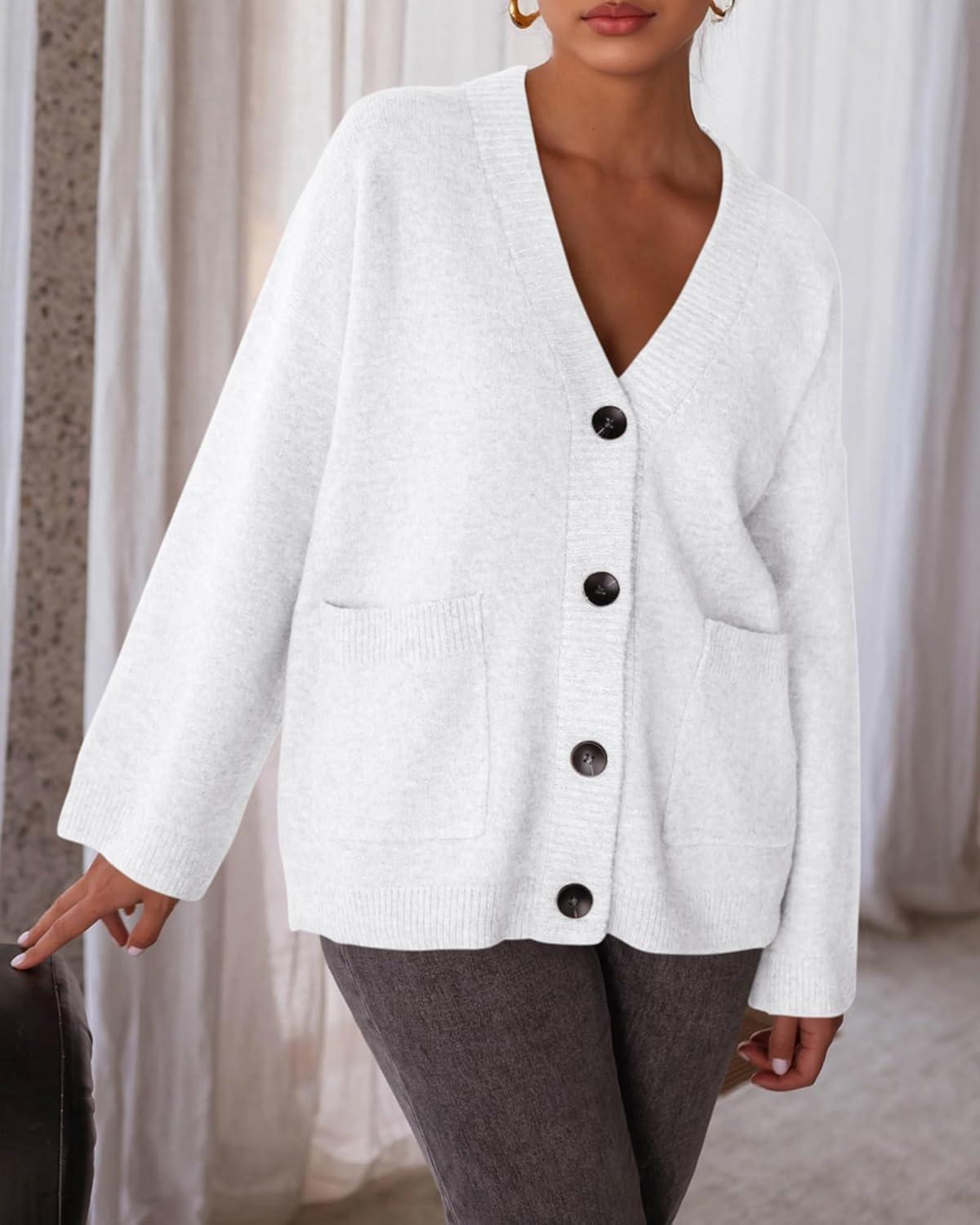 imageBTFBM Oversized Cardigan Sweaters for Women Trendy Fall Fashion 2025 Button Down Long Sleeve Chunky Knit CardigansWhite
