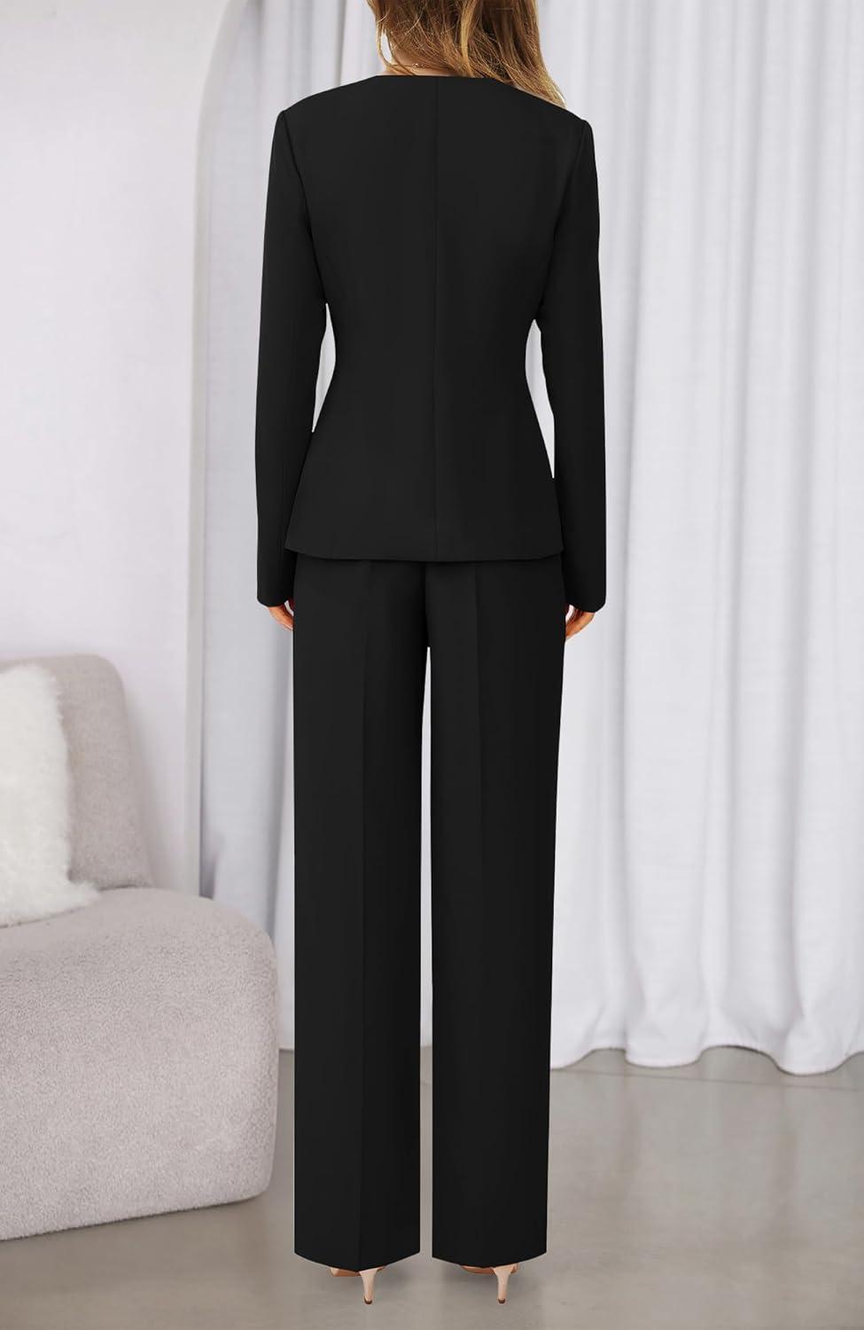 imageBTFBM Two Piece Set for Women Spring Fashion 2026 Business Casual Long Sleeve Blazer Jackets Wide Leg Pant Suits PocketsBlack